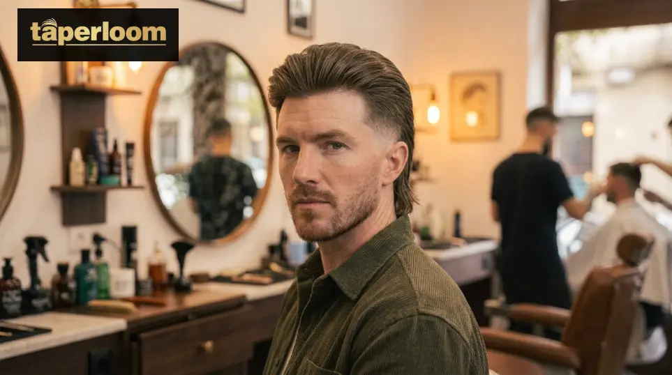 Straight hair low taper fade mullet with sharp definition