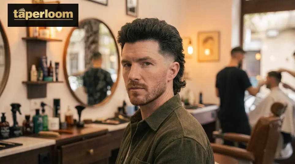 Thick hair low taper fade mullet with reduced bulk