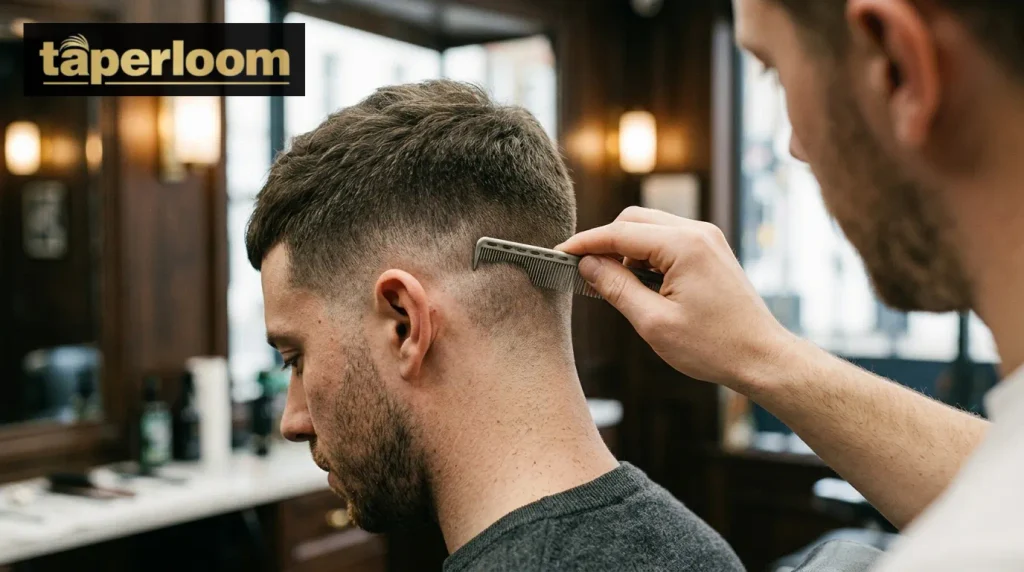 Barber correcting uneven low taper fade