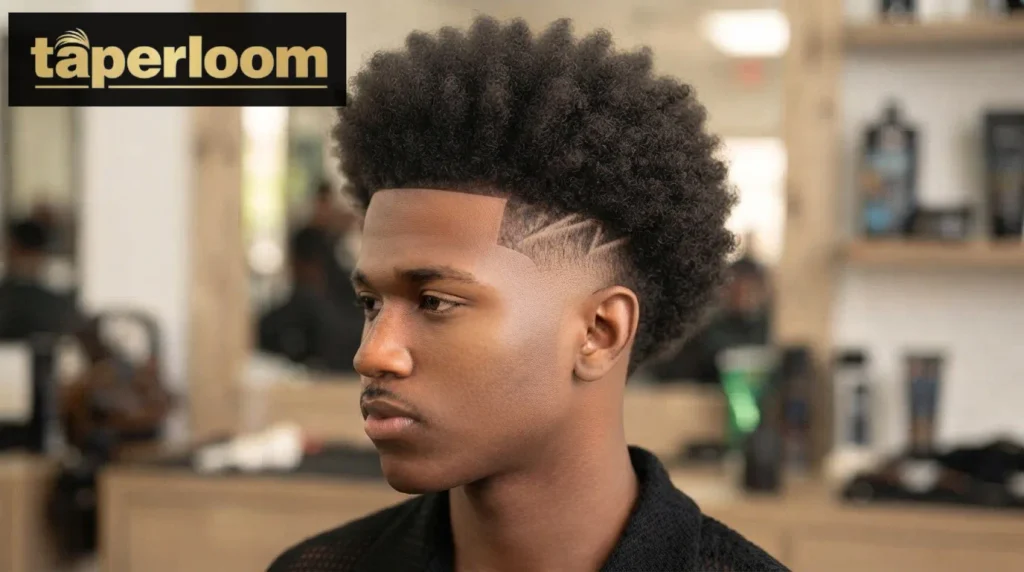 Burst fade curving behind the ear on curly hair