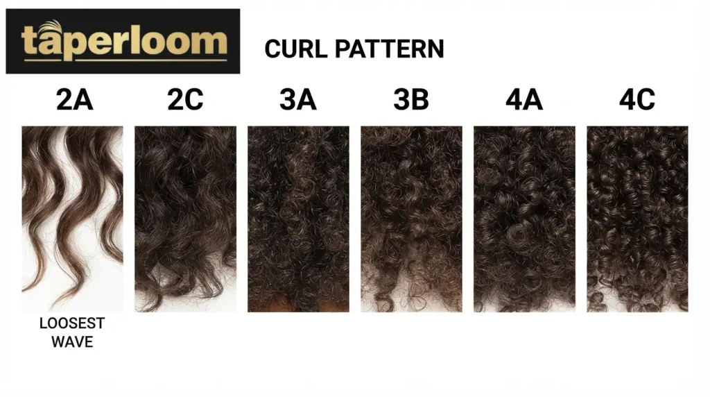 Curl type chart from 2A loose waves to 4C tight coils