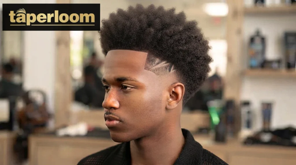 Curly undercut hairstyle with extra contrast and low taper fade
