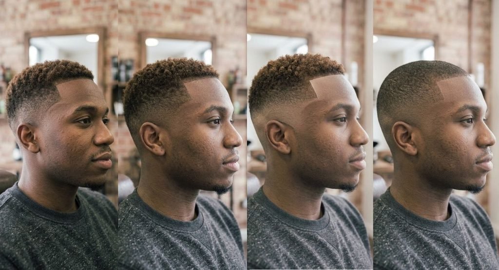Side-by-side comparison of low, mid, high, and skin fade haircuts