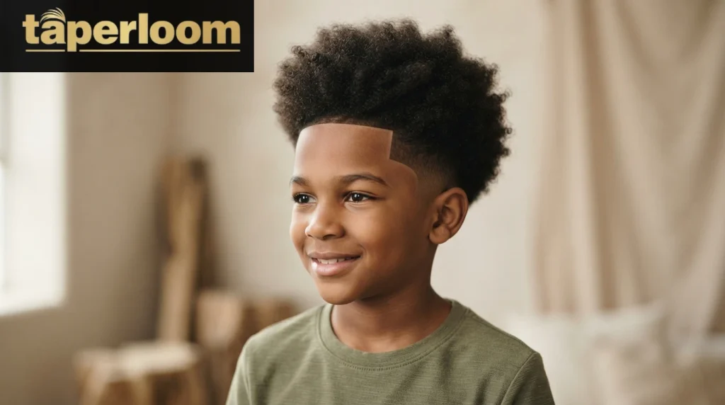 Boy with an afro top and low taper fade hairline shape-up