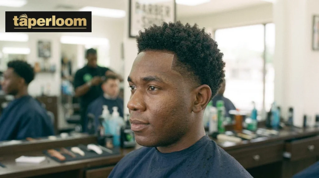 Man with short coily hair low skin taper and defined edge up