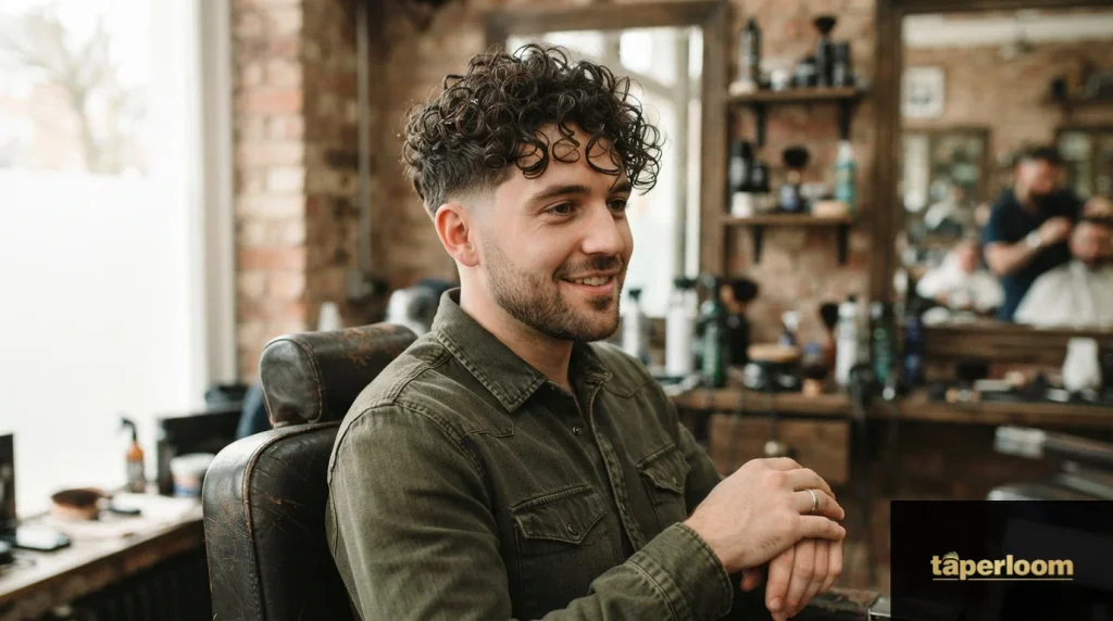 Man with long curly hair and low taper fade sides