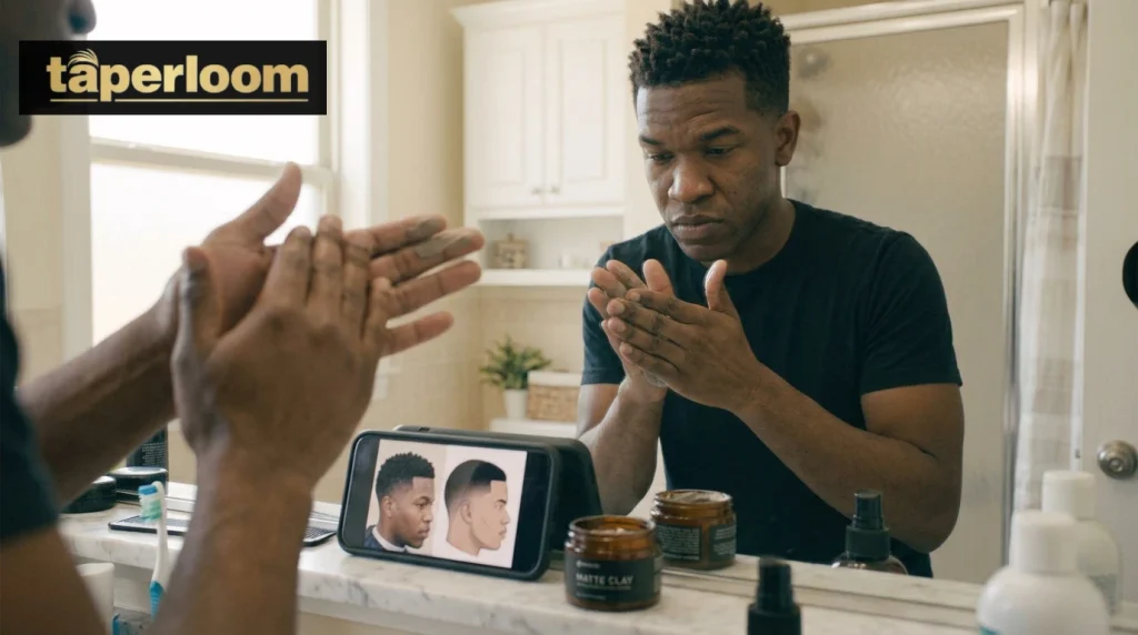 Man applying matte clay styling product to short hair