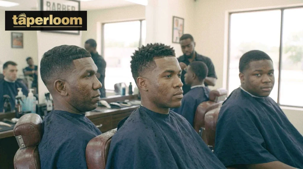 Men with different face shapes each wearing a low taper fade variation