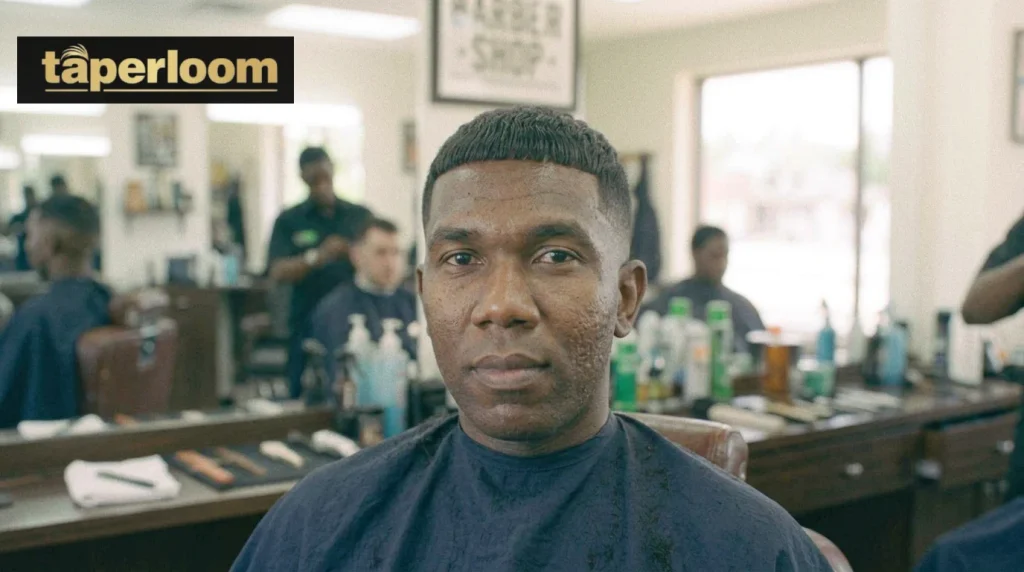 Man with French crop blunt fringe and low taper fade