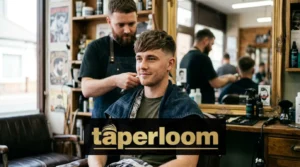 Man with low taper fade fringe haircut in barbershop