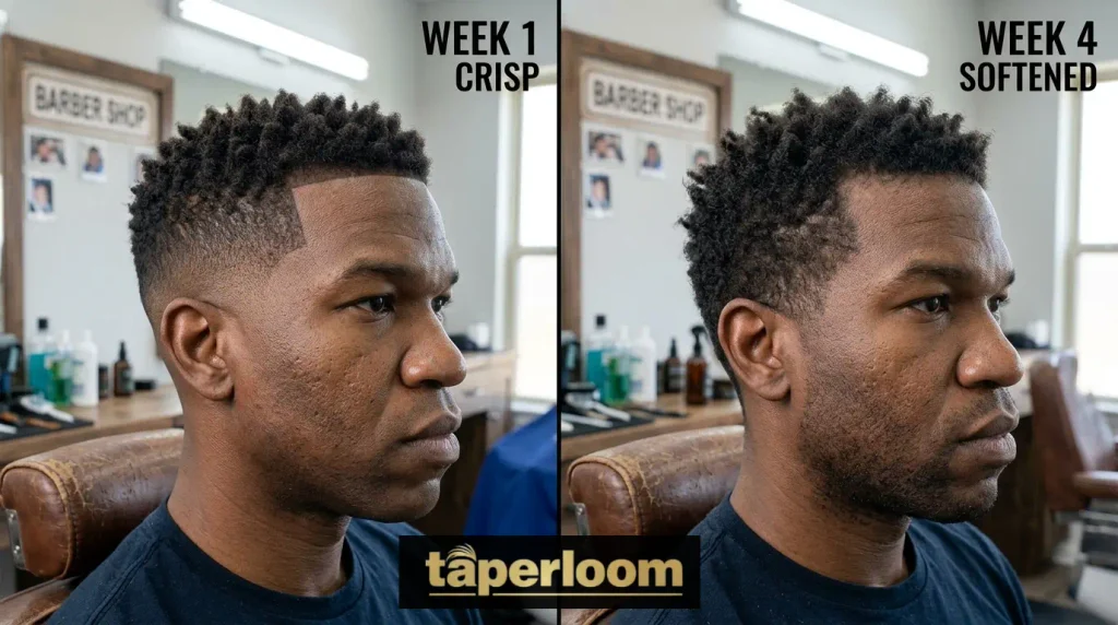 Low taper fade at different stages of grow out over weeks