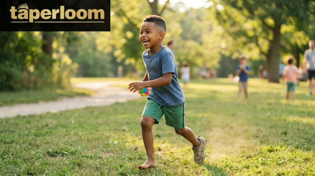 Boy with a summer-friendly low taper fade playing outside