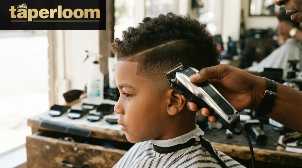 Barber blending the three zones of a kid's low taper fade