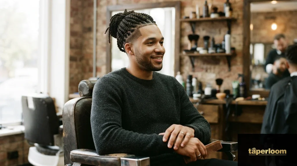 Man with long twists hairstyle and low taper fade sides