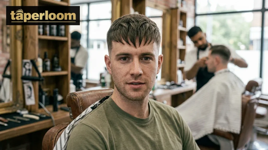 Textured low taper fade fringe on straight hair