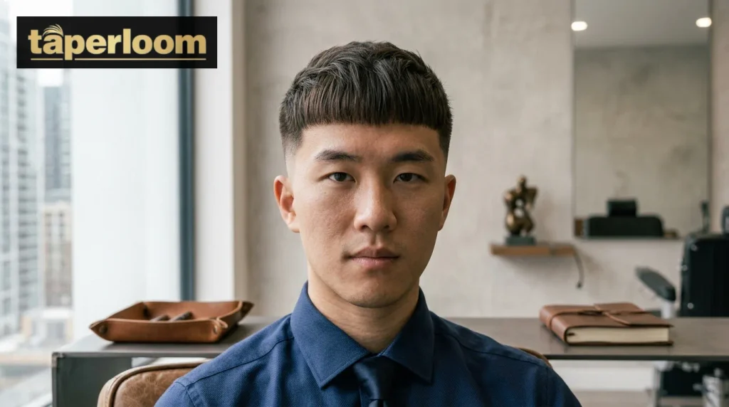 Long fringe low taper fade haircut