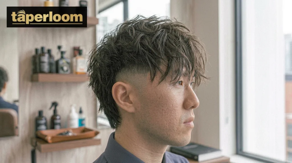 Spiky fringe low taper fade hairstyle