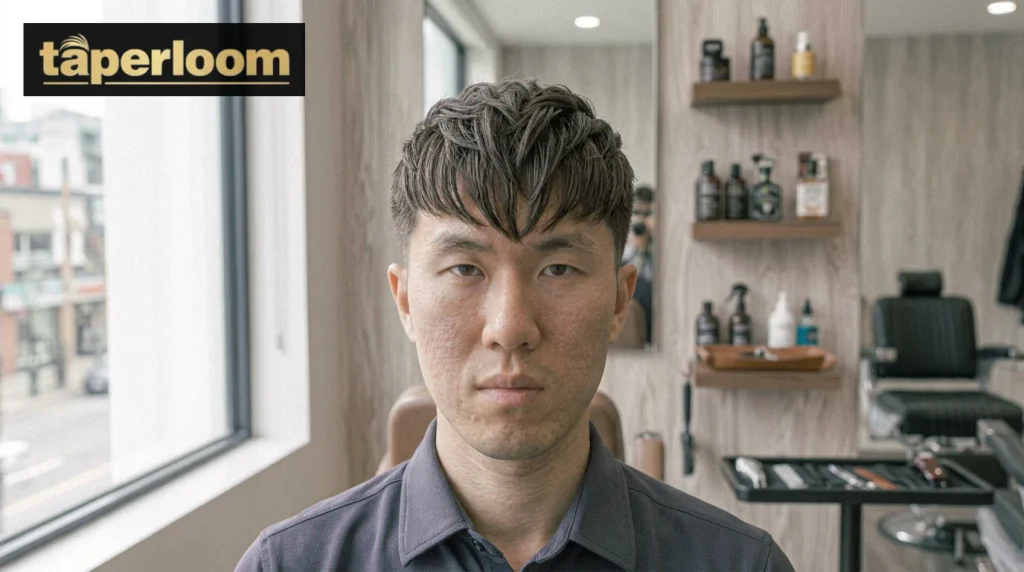 Wolf cut fringe with low taper fade