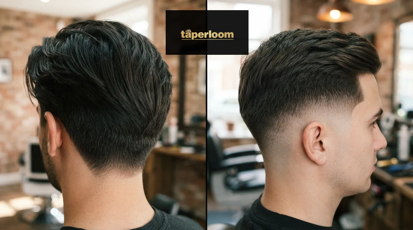 Low Taper Fade Long Hair Side by side comparison of low taper and low fade haircut on long hair