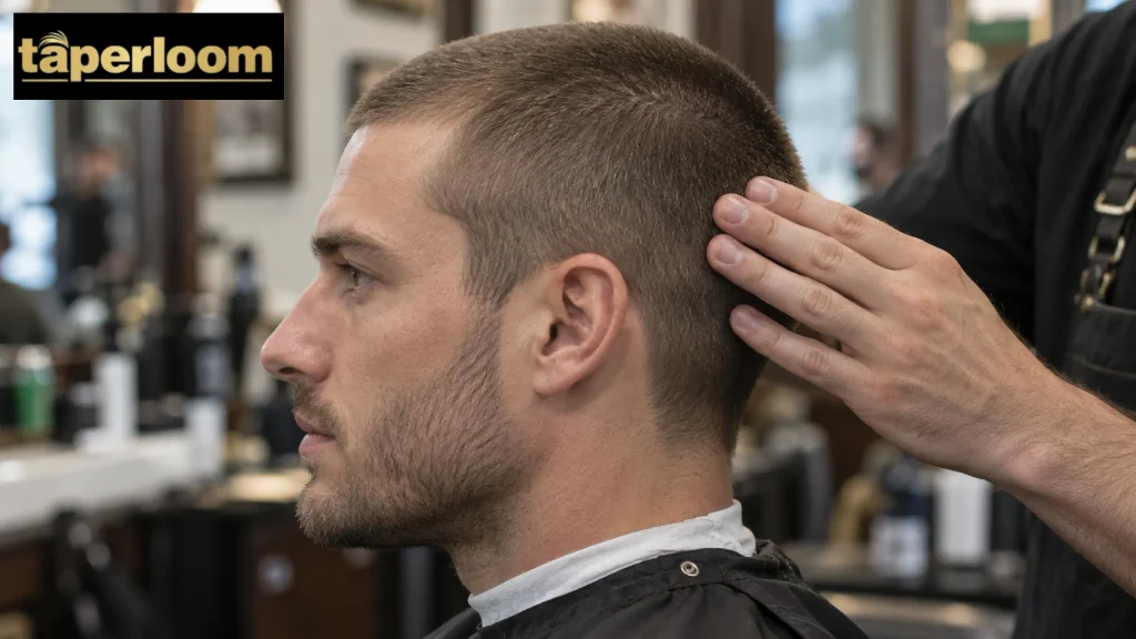 Side profile showing the uniform length of a 4 guard buzz cut