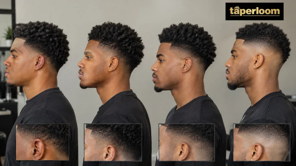 Low, mid, high, and skin fade placements compared side by side