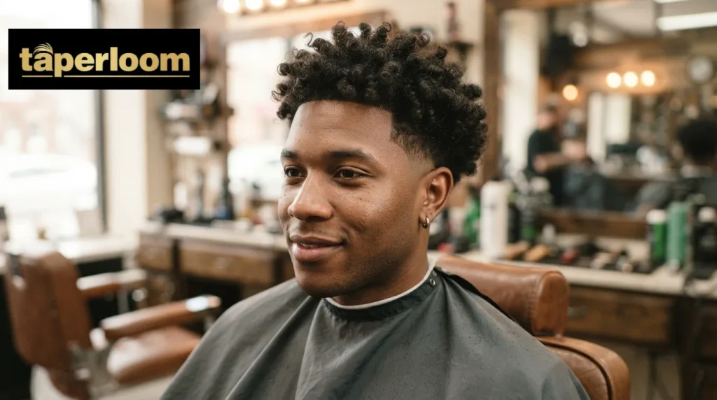Man with a curly mid taper haircut
