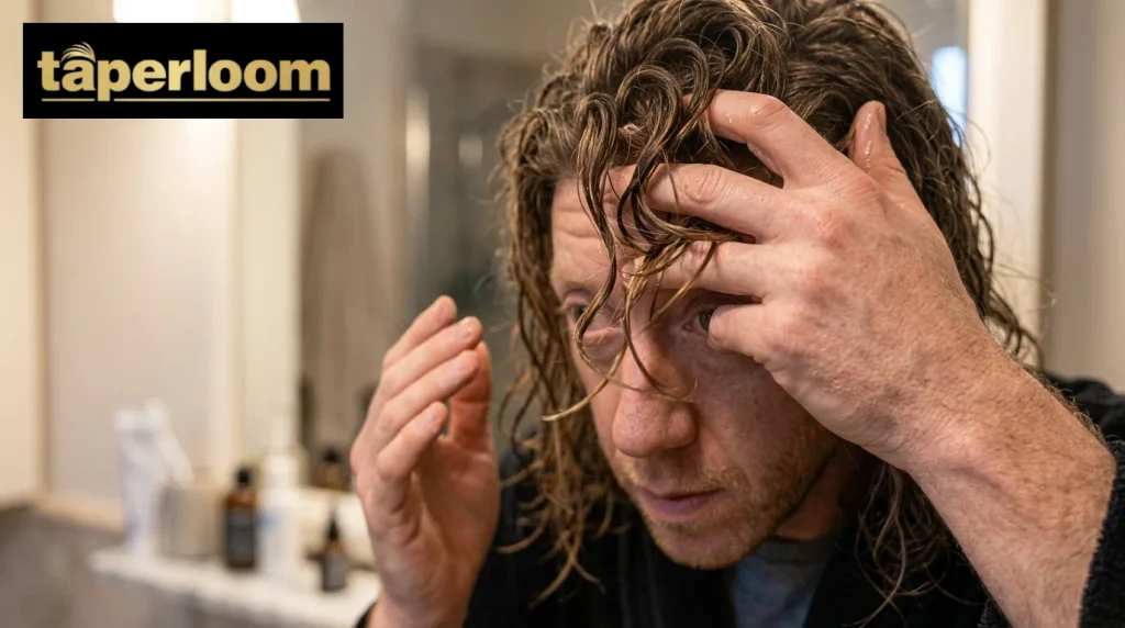 Man using his fingers instead of a comb to push hair forward into a textured crop.
