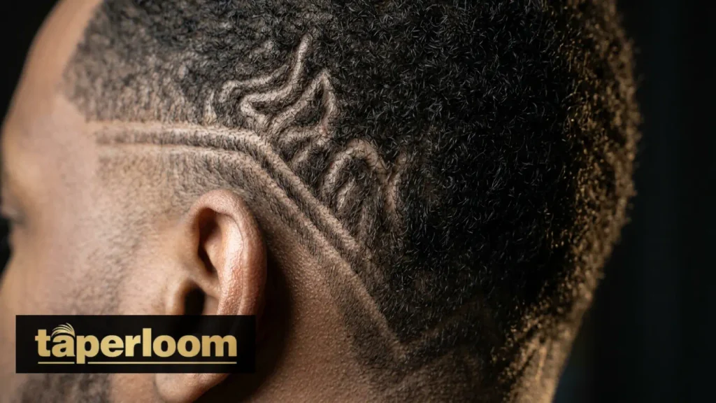 Freestyle abstract low taper fade design carved by a barber