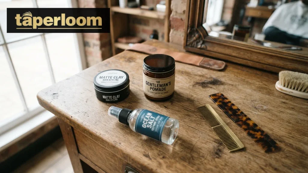 Styling products like pomade and gel for low taper fade straight hair