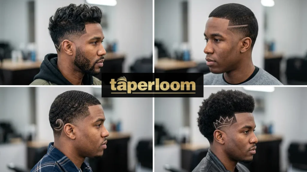 Low taper fade designs on curly, straight, wavy, and afro textured hair