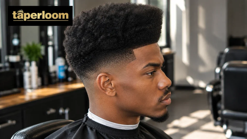 High top afro with mid taper fade