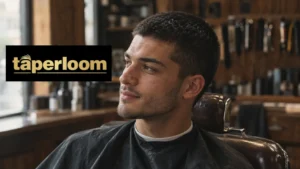 Man with a long buzz cut sitting in a barber chair showing textured guard length hairstyle