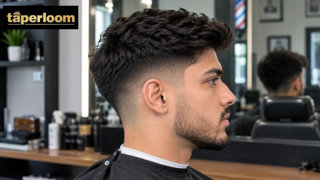 Low-mid taper fade haircut showing a blend between low and mid fade heights