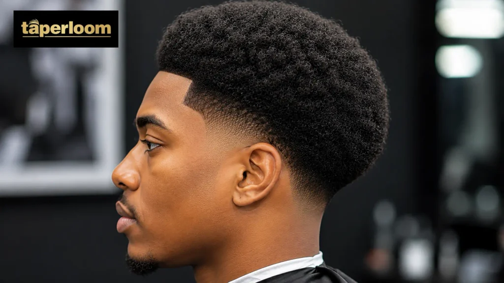 Low taper fade afro on 4C curl pattern hair