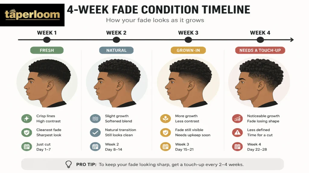 Weekly maintenance routine timeline for a low taper fade afro