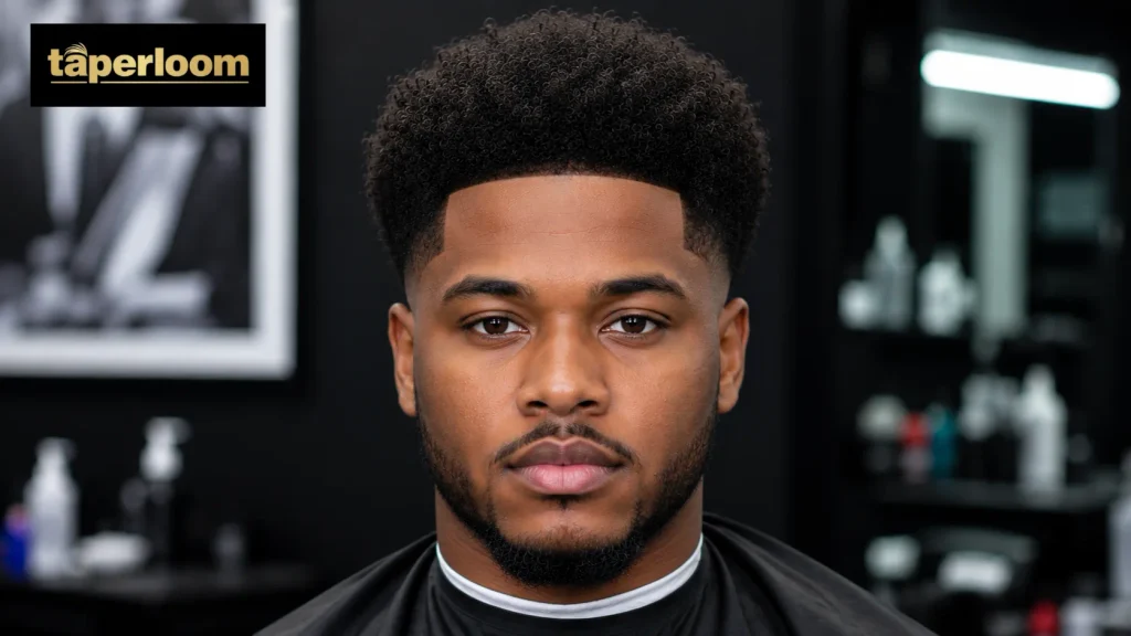 Low taper fade afro styled for a square face shape