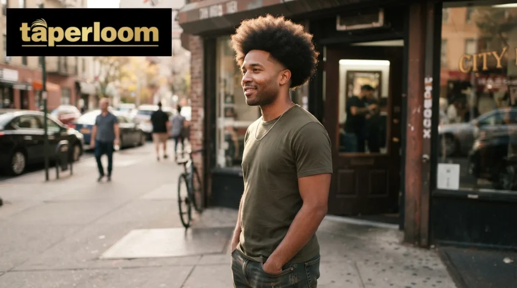 Black man with a full afro and low taper fade sides