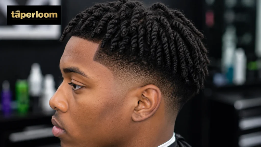 Low taper fade afro with twists