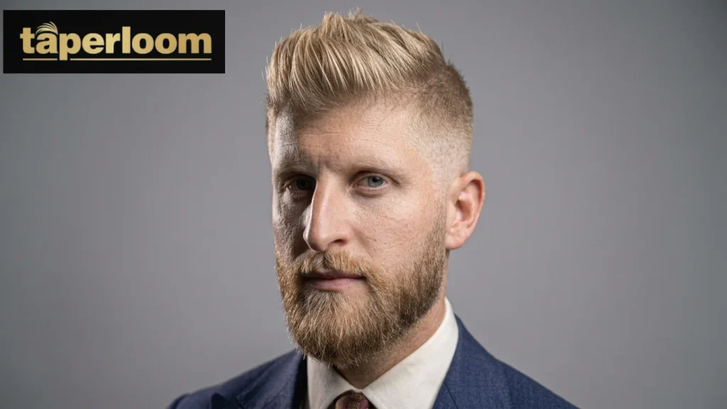 Low taper fade blonde faux hawk hairstyle