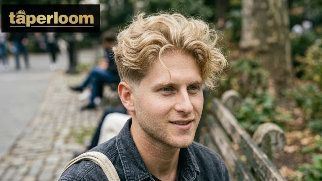 Low taper fade blonde messy hair style