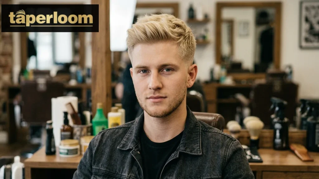 Low taper fade blonde hair with quiff style
