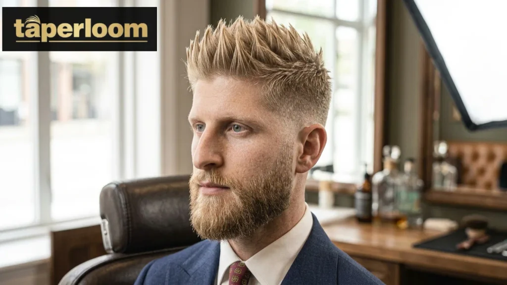 Low taper fade blonde spiky hair style