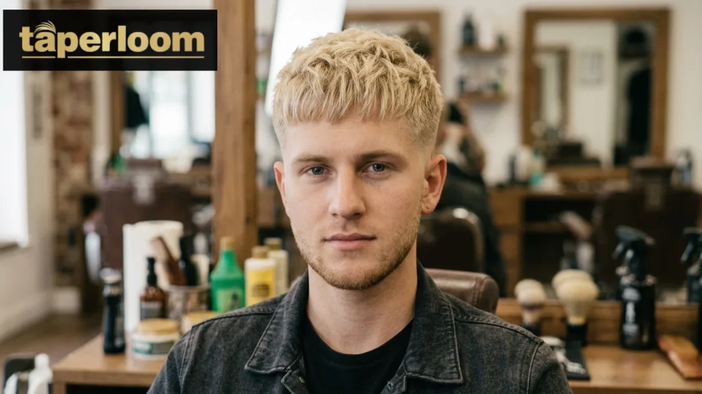 Low taper fade blonde textured crop haircut