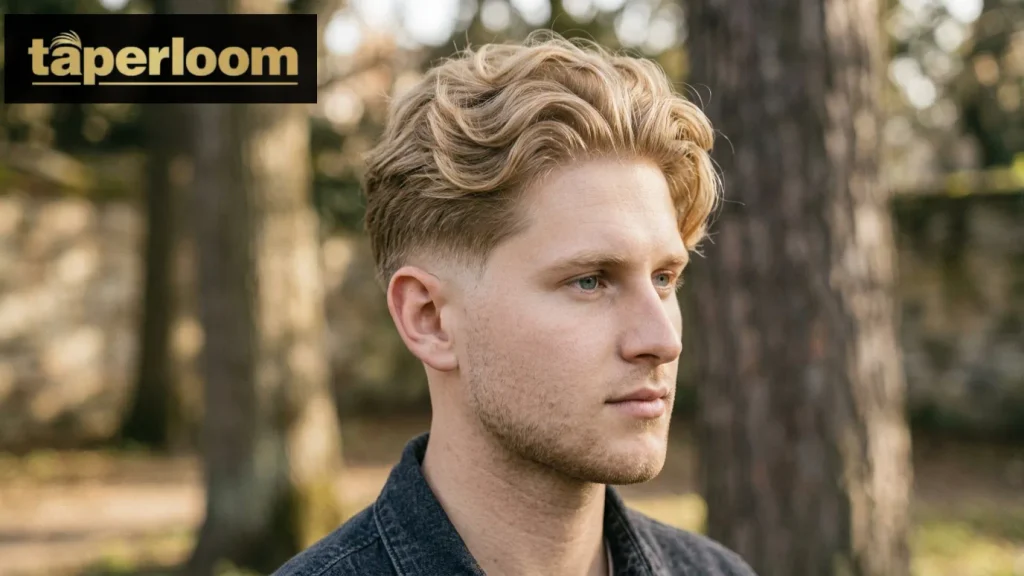Low taper fade blonde wavy hair style