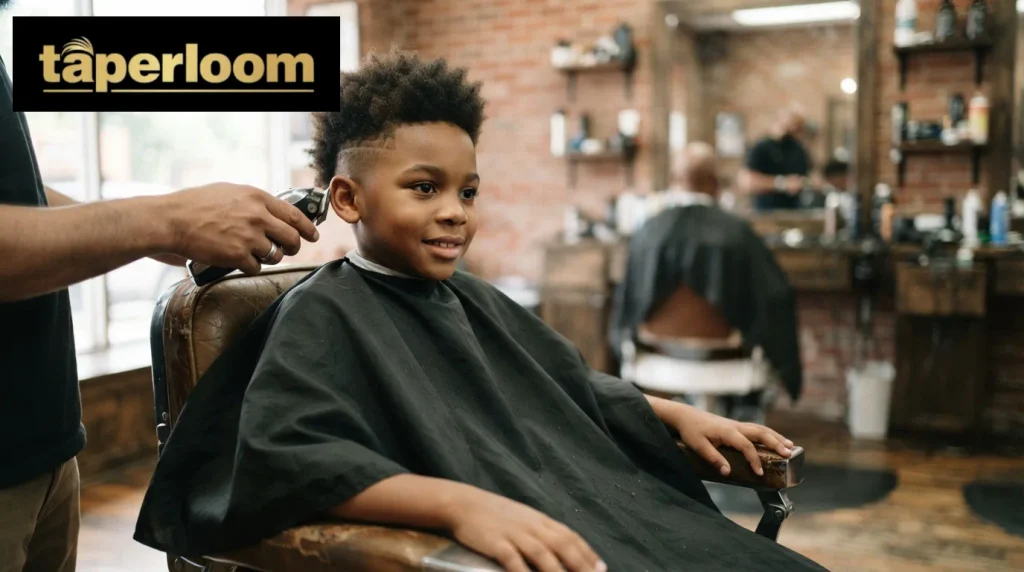 Young Black boy getting a low taper fade haircut