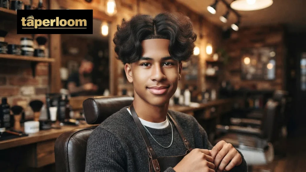 Low Taper Fade Fluffy Hair with Middle Part"