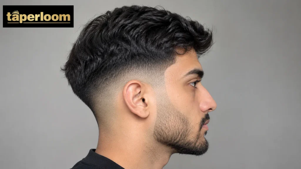 Low taper fade shown from the front, side, and back angles