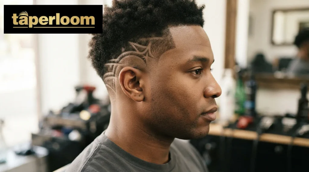 Black man with a razor design detail in a low taper fade