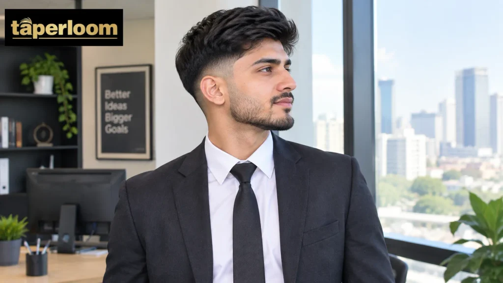 Professional man wearing a low taper fade suited for office and formal settings