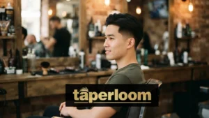 Low taper fade straight hair haircut on a young man in a barbershop